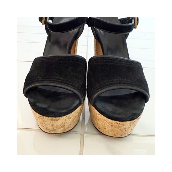 GUCCI DANIELLE BLACK SUEDE PLATFORM HEELS SANDALS 37.5 US 8.5 - Picture 10 of 12